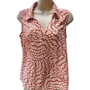 Chic Sleeveless Top with orange brown cream color Pattern XS sheer fabric